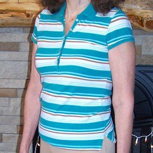 AEROPOSTALE    GREEN  WHITE  and  BROWN STRIPED   SHORT SLEEVE TOP